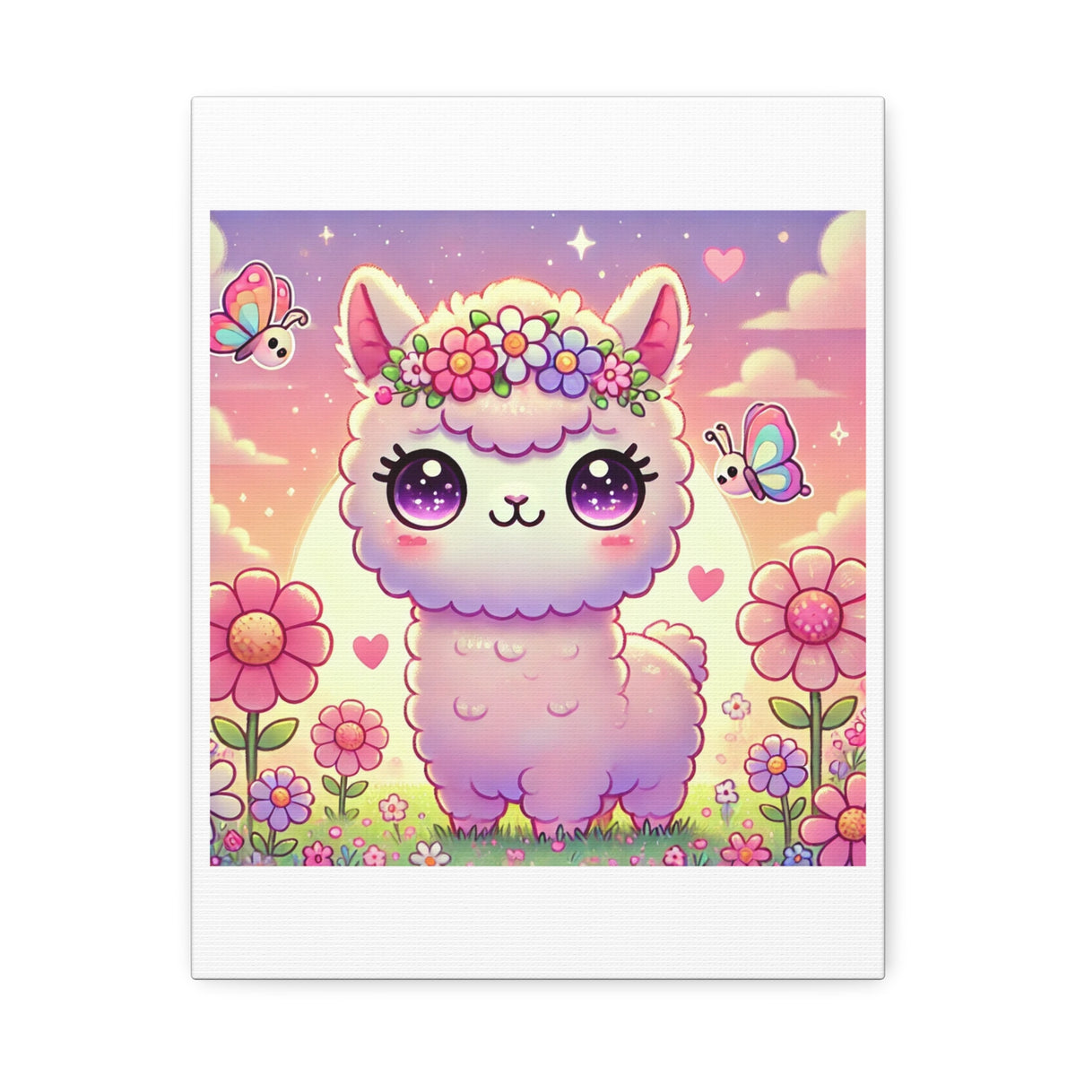 Pastel Floral Alpaca Garden Kawaii Canvas Wall Art