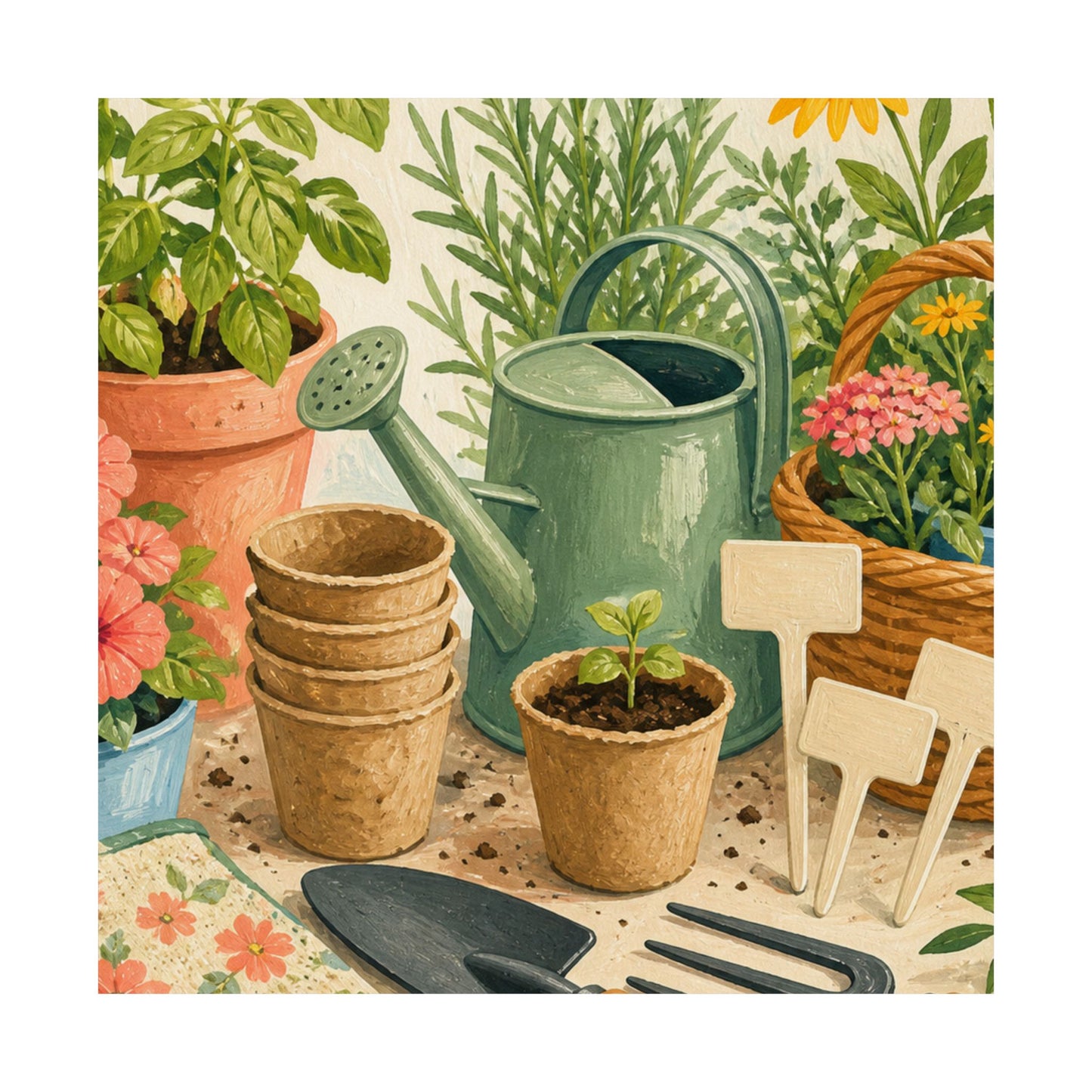 Colorful Gardening Tools and Flowers Hobby Poster