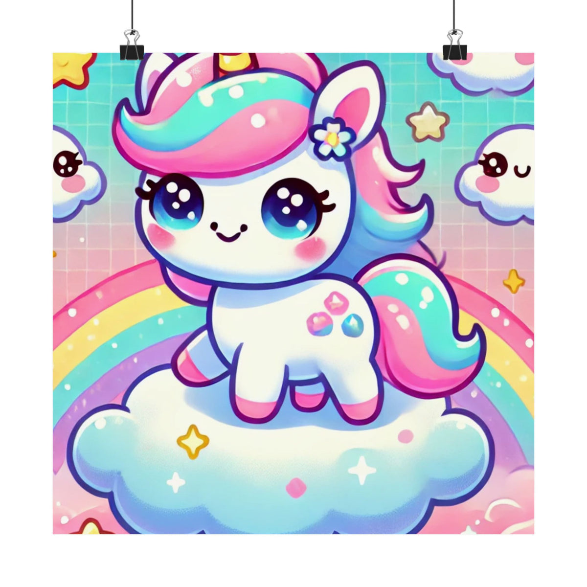 Pastel Rainbow Unicorn Cloud Kawaii Wall Art Poster