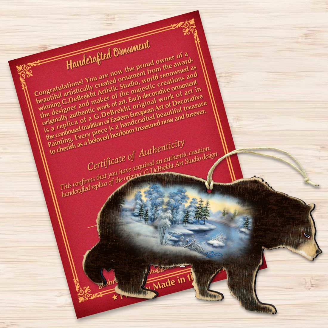 Winter Black Bear Wooden Ornaments by G. DeBrekht - Wildlife Holiday Decor - 8198215