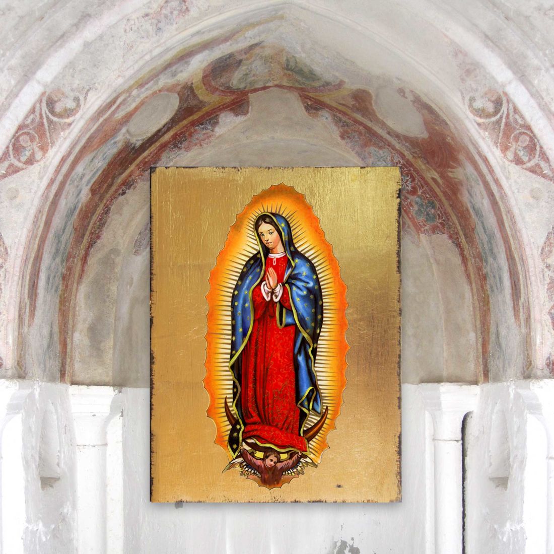 Lady of Guadalupe Wooden Gold Plated Religious Catholic Sacred Icon - Inspirational Icon Decor - 85032
