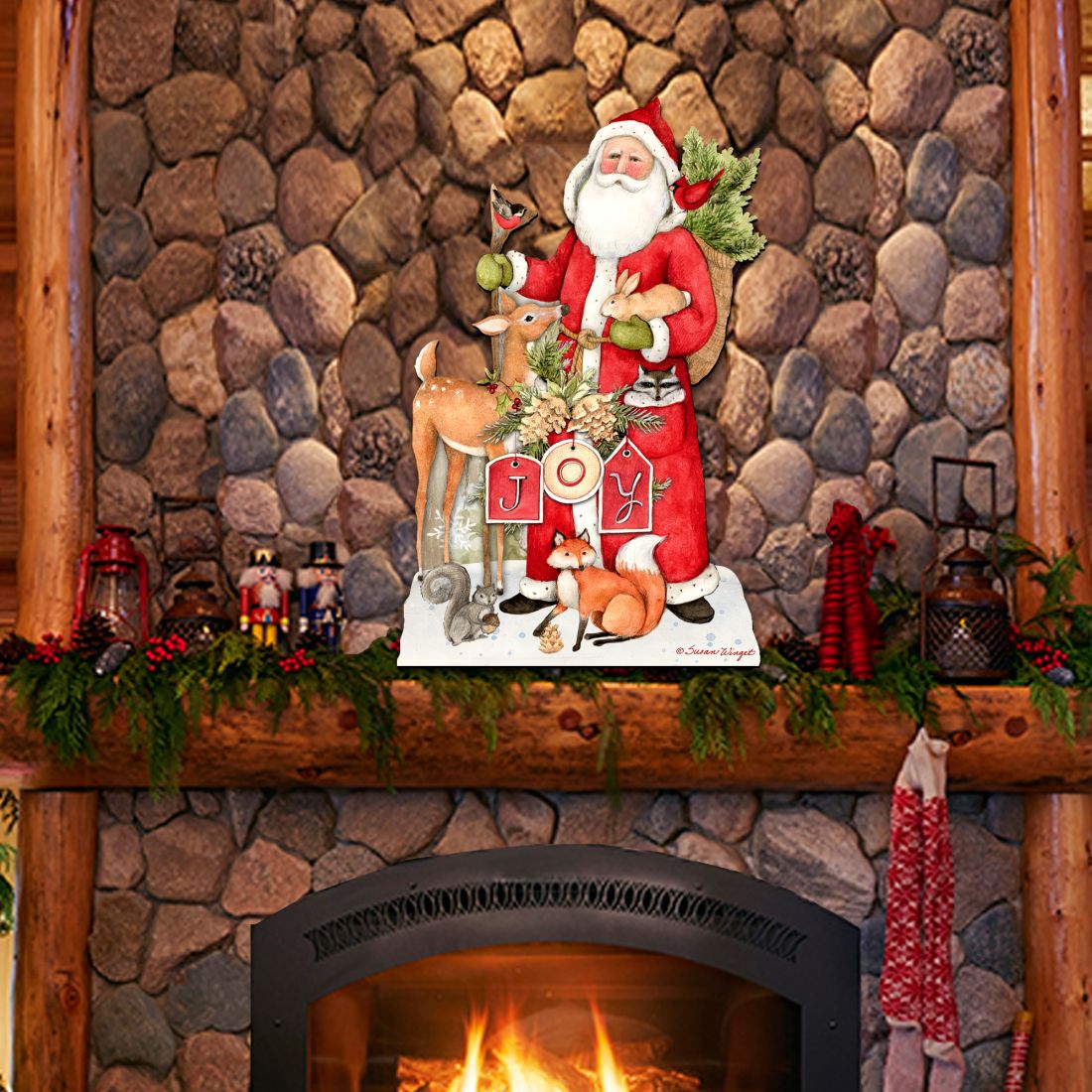 Woodland Frosty Santa Door Decor by Susan Winget - Christmas Santa Snowman Decor