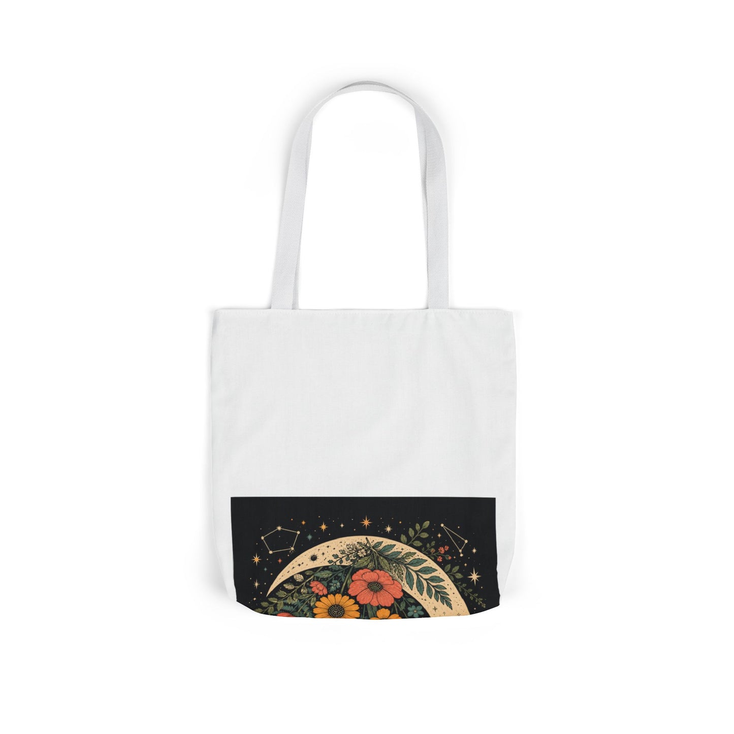 Celestial Wildflower Crescent Moon Botanical Tote Bag