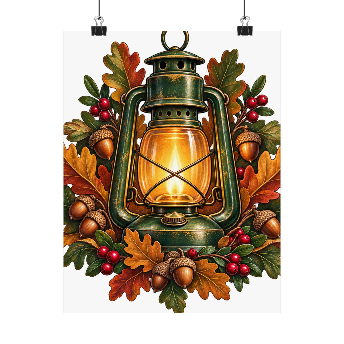 Autumn Oak Lantern and Acorns Poster