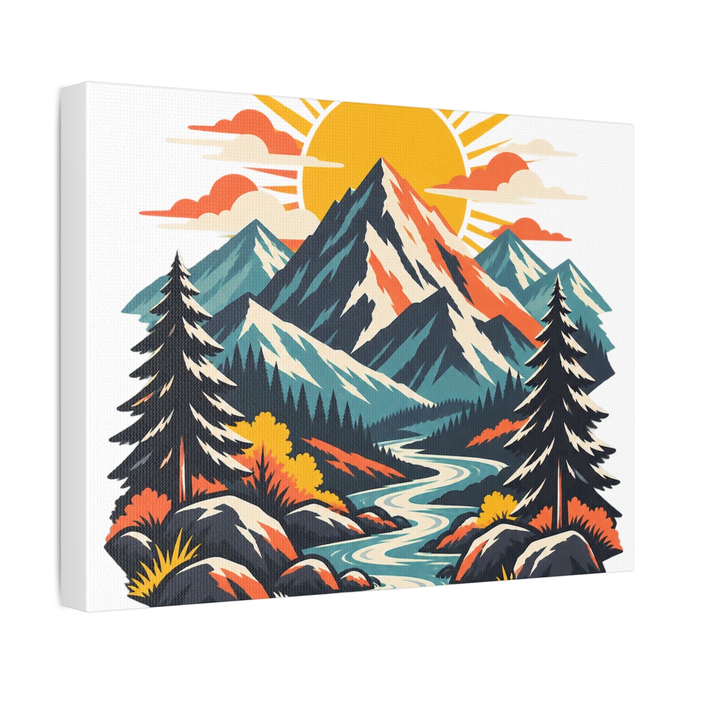 Alpine Sunrise River Mountain Adventure Canvas Wall Art