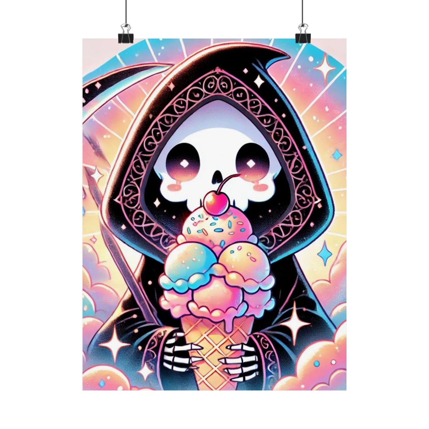 Cute Grim Reaper Ice Cream Pastel Novelty Poster