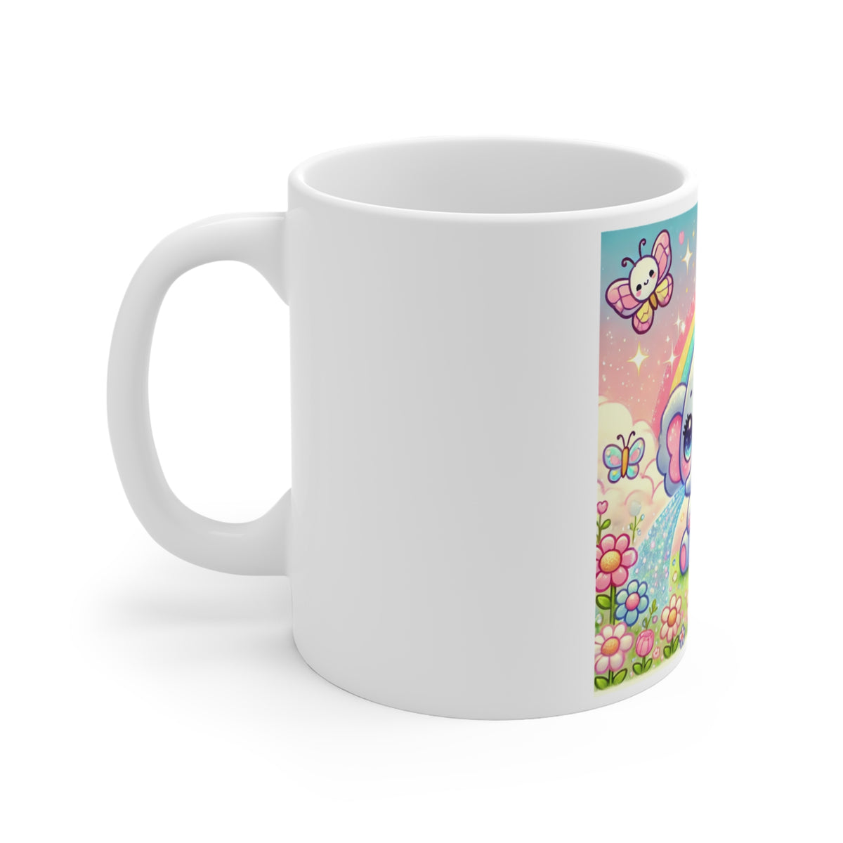 Pastel Rainbow Baby Elephant Floral Coffee Mug