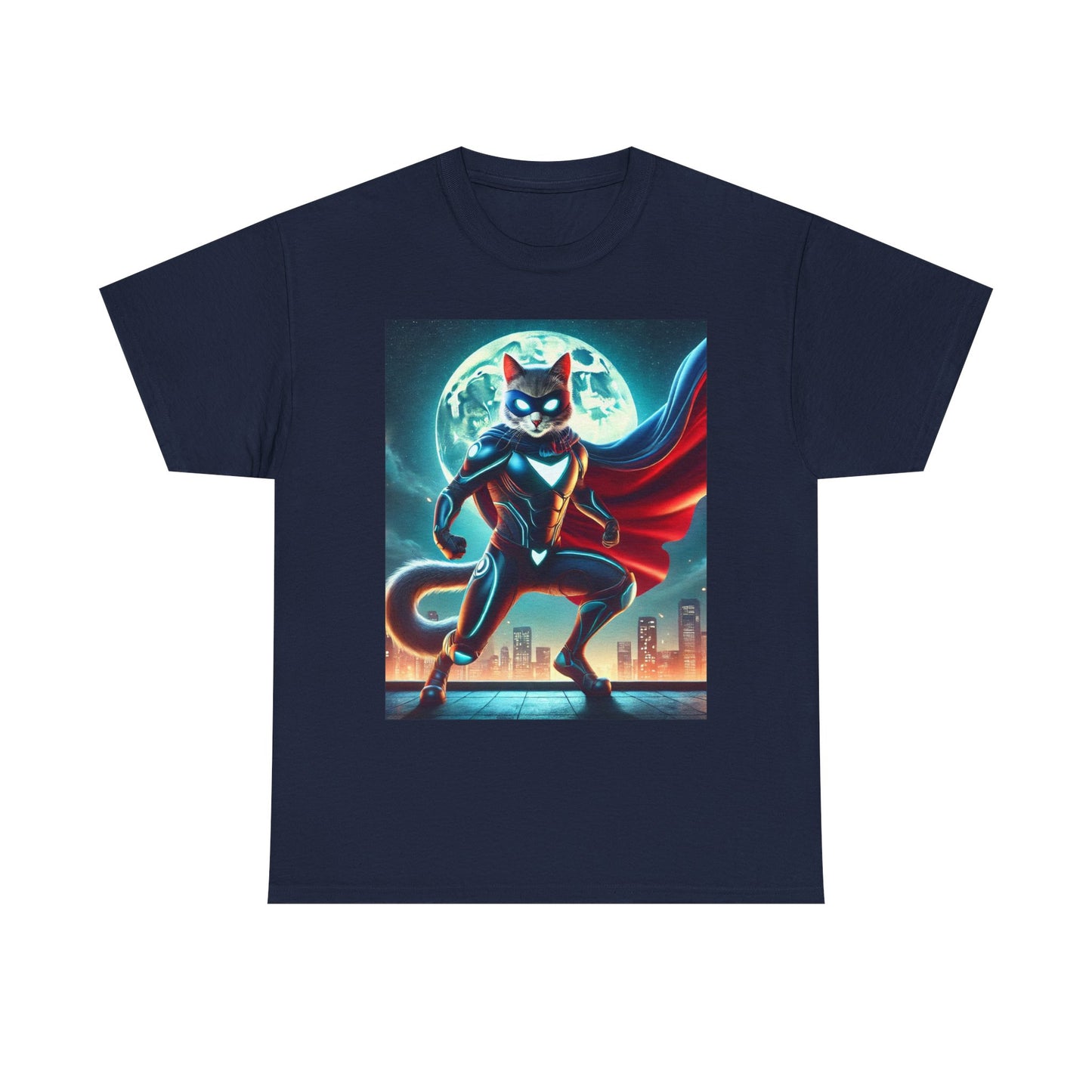 Superhero Cat T-Shirt Funny Graphic Tee with Cool Comic Style Design, Soft Cotton Casual Shirt Cat Lovers, Men, Women & Kids