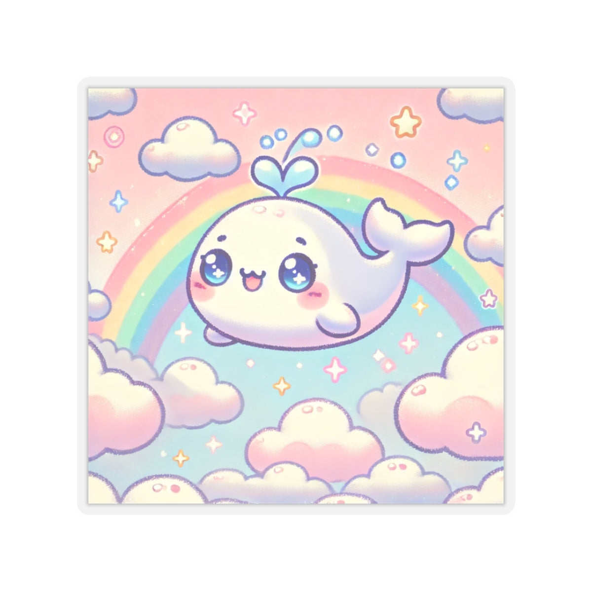Kawaii Rainbow Whale Pastel Cloud Sticker