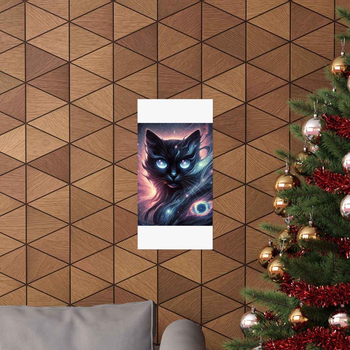Cosmic Black Cat Galaxy Celestial Wall Art Poster