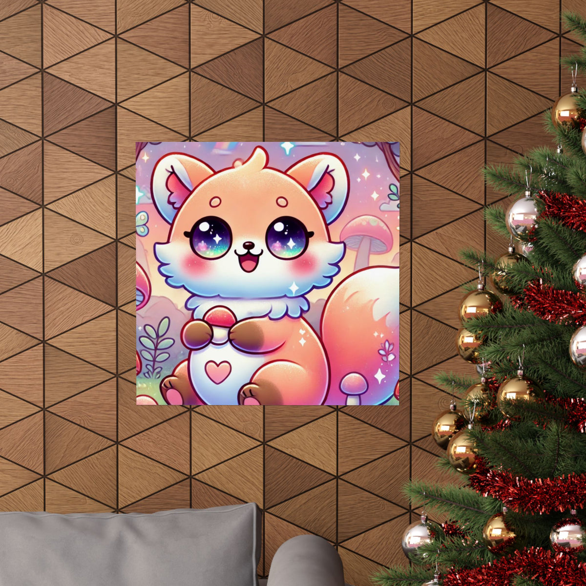 Pastel Woodland Fox Mushroom Kawaii Wall Art Poster