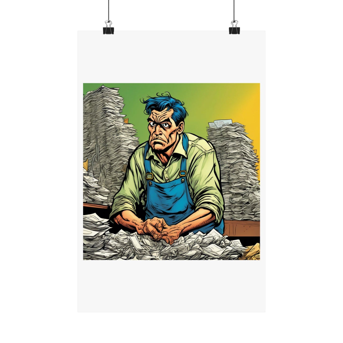 Paperwork Chaos Desk Worker Funny Office Art Poster