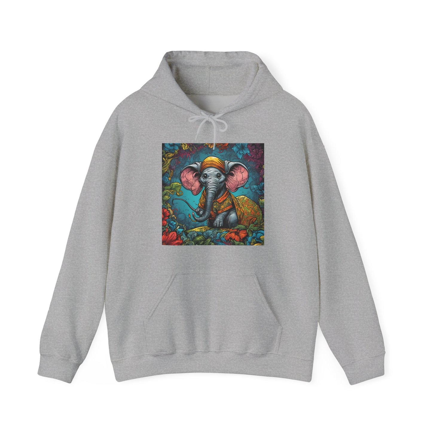 Colorful Storybook Elephant Floral Garden Art Hoodie