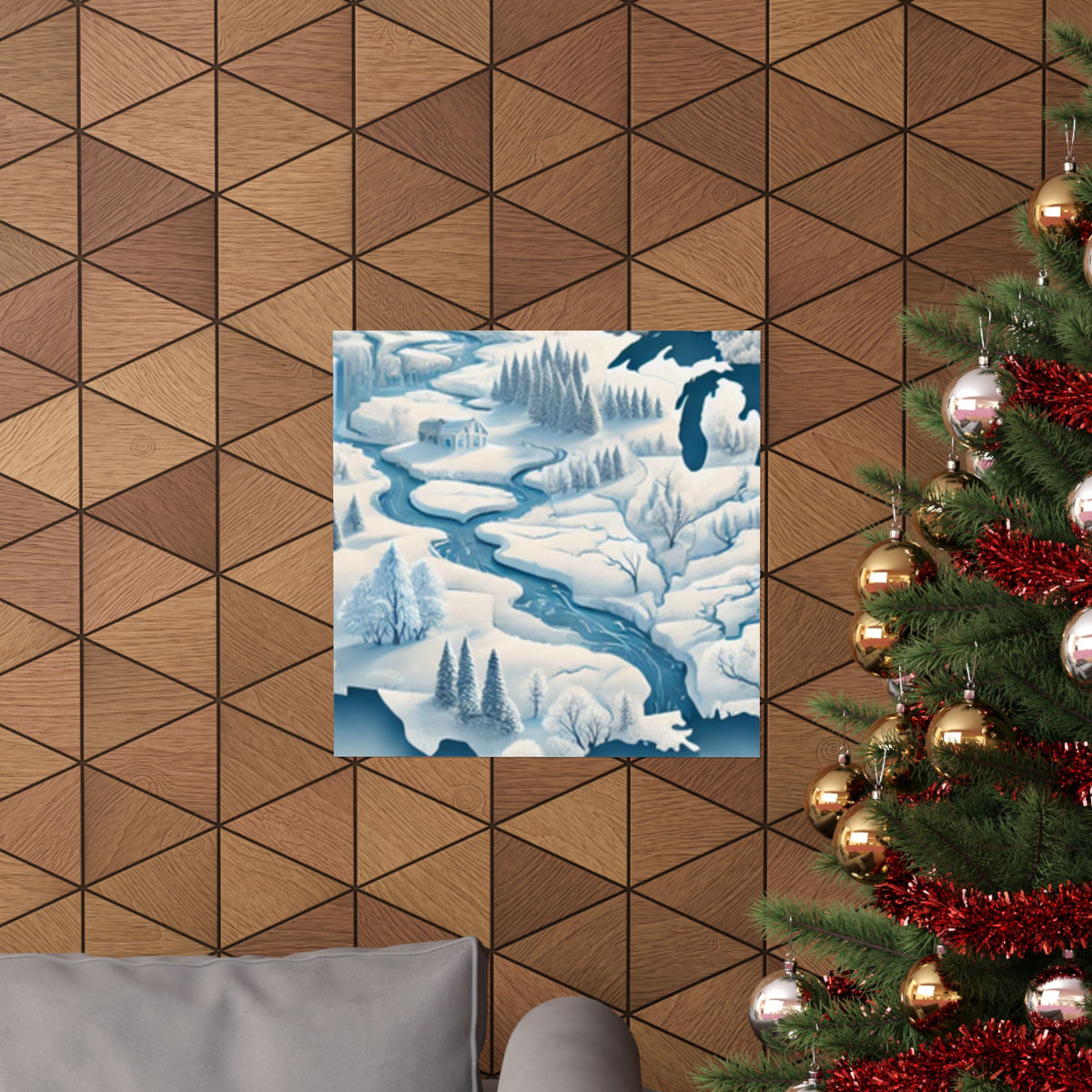 Winter USA Dreamscape Snowy Map Poster Wall Art Decor