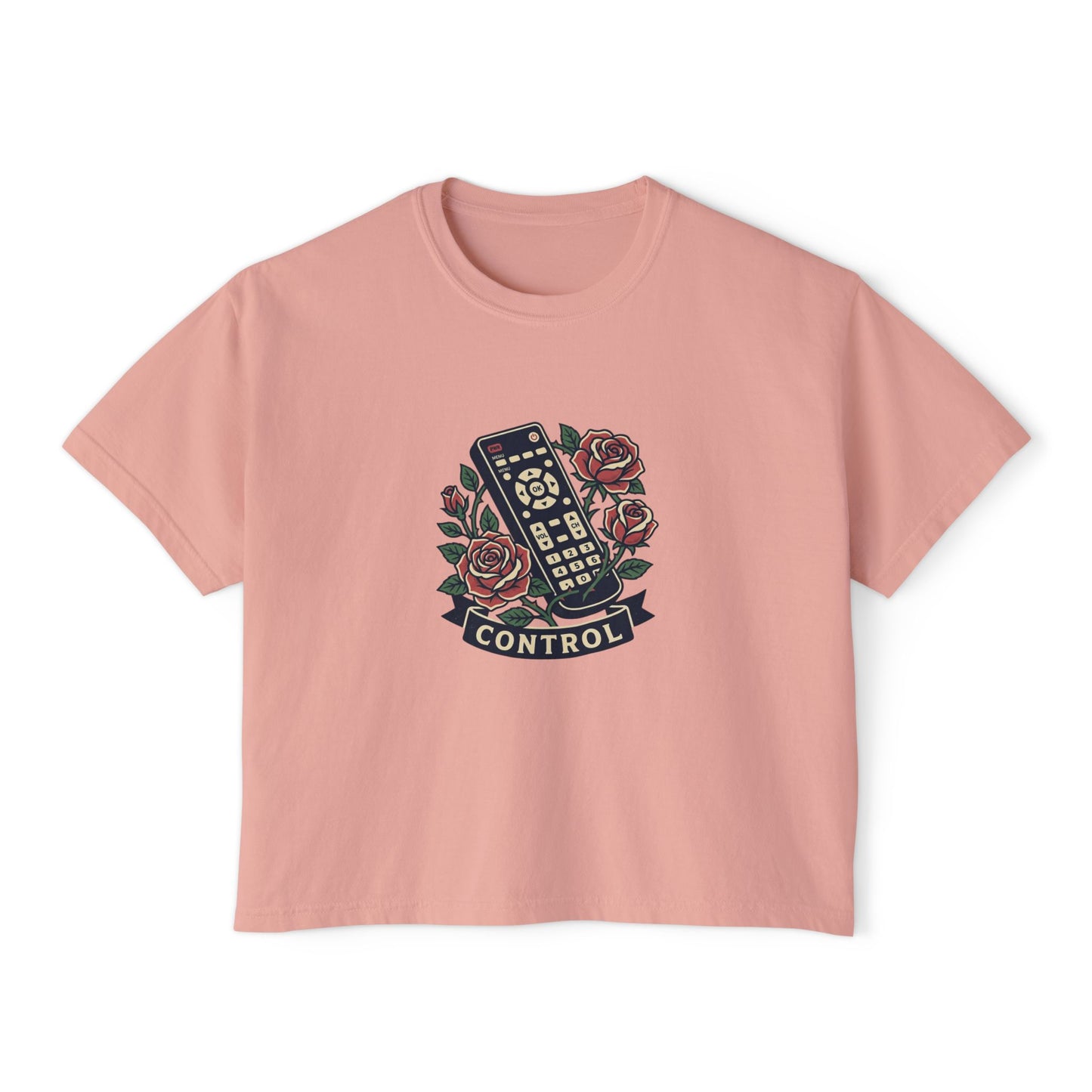 TV Remote with Roses Control Tee | Retro Remote, Floral Graphic Shirt T T-Shirt Women's Ladies Flowers Binge Watcher Gift