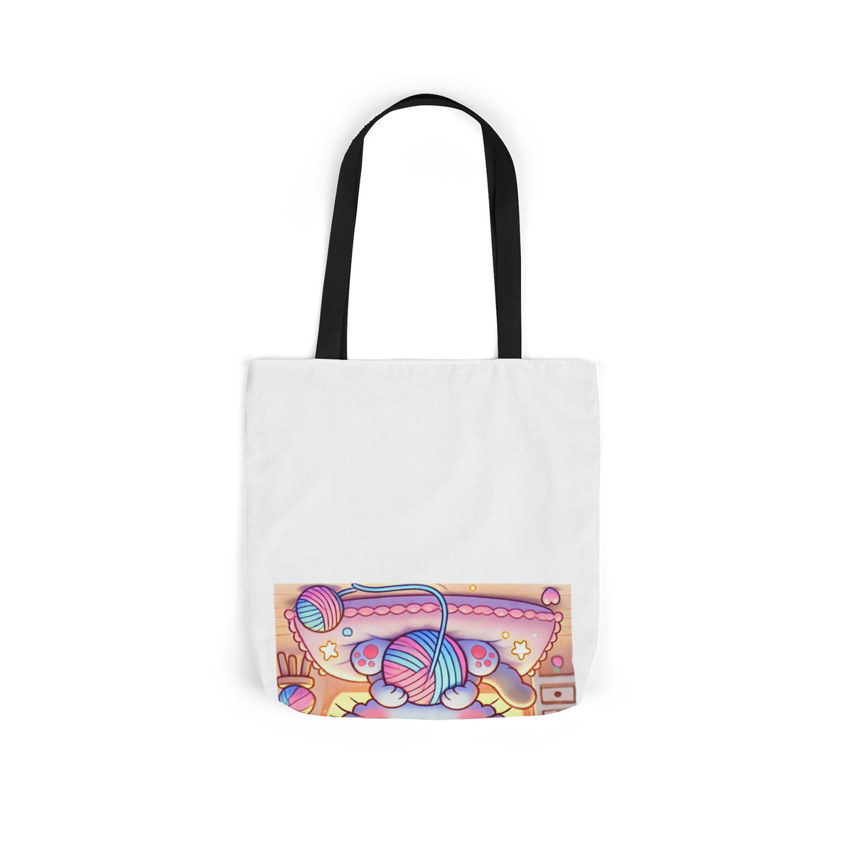 Cozy Kawaii Knitting Cat Pastel Yarn Canvas Tote Bag