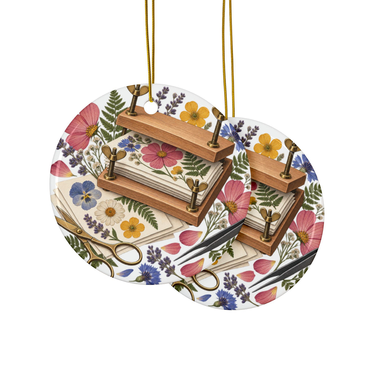 Botanical Flower Press Workshop Round Ornament