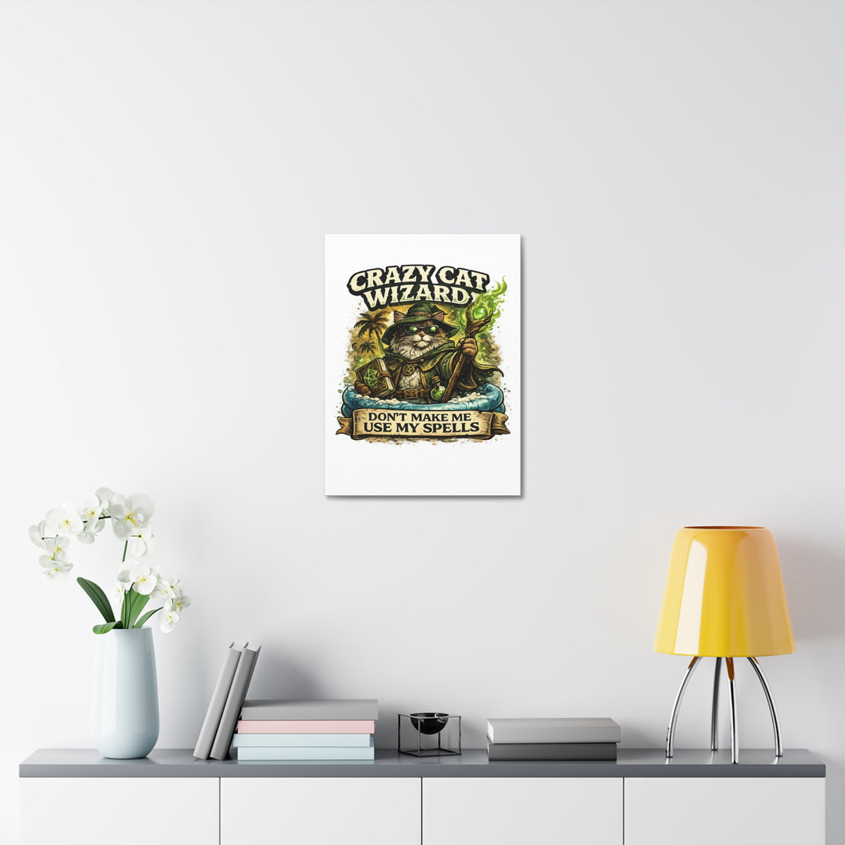 Crazy Cat Wizard Funny Fantasy Magic Canvas Art