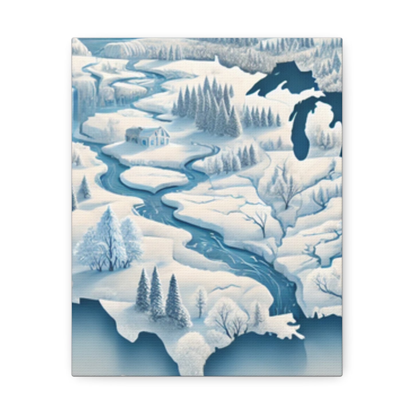 Winter USA Dreamscape Snowy Map Canvas Wall Art Travel Gift