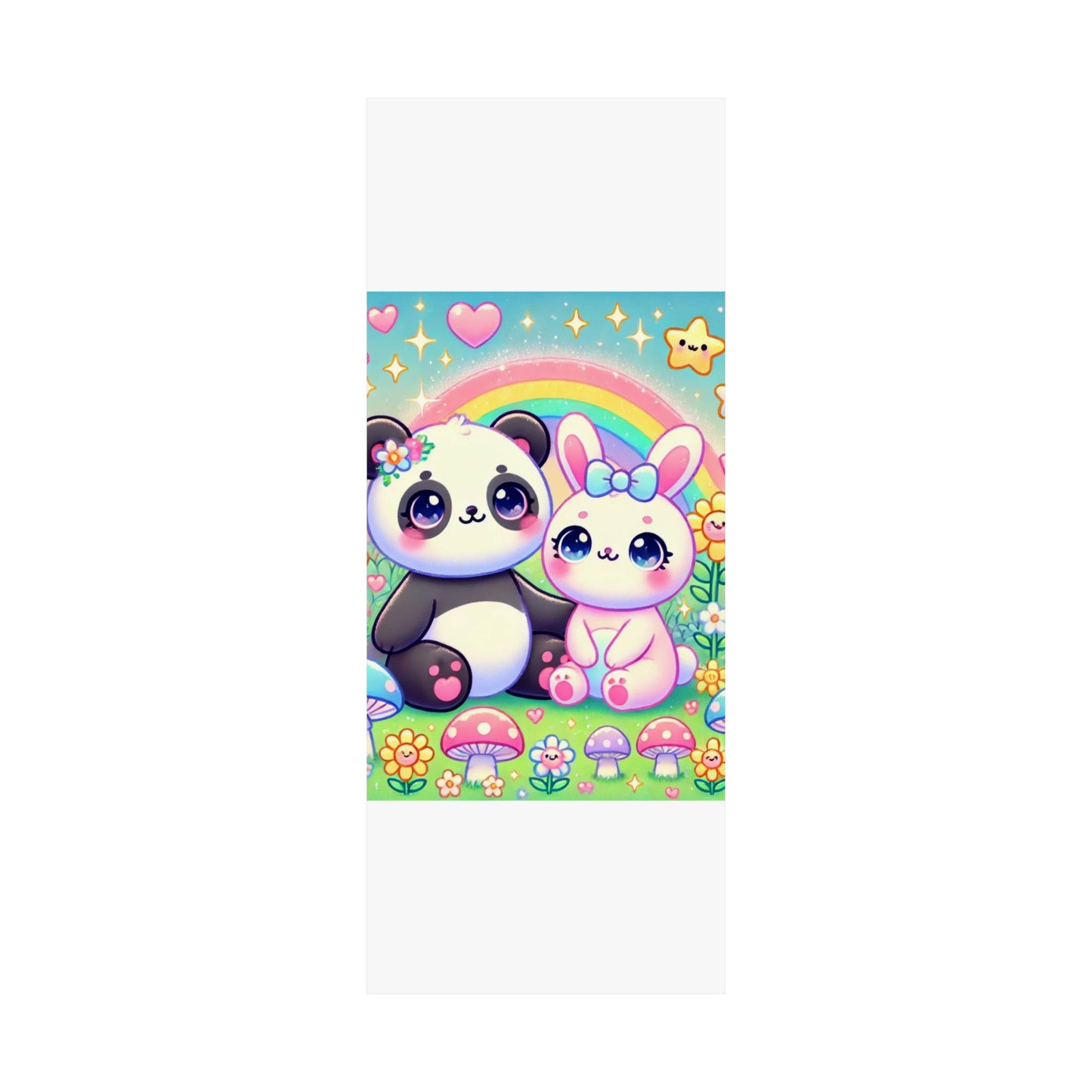 Pastel Panda and Bunny Rainbow Garden Wall Art Poster