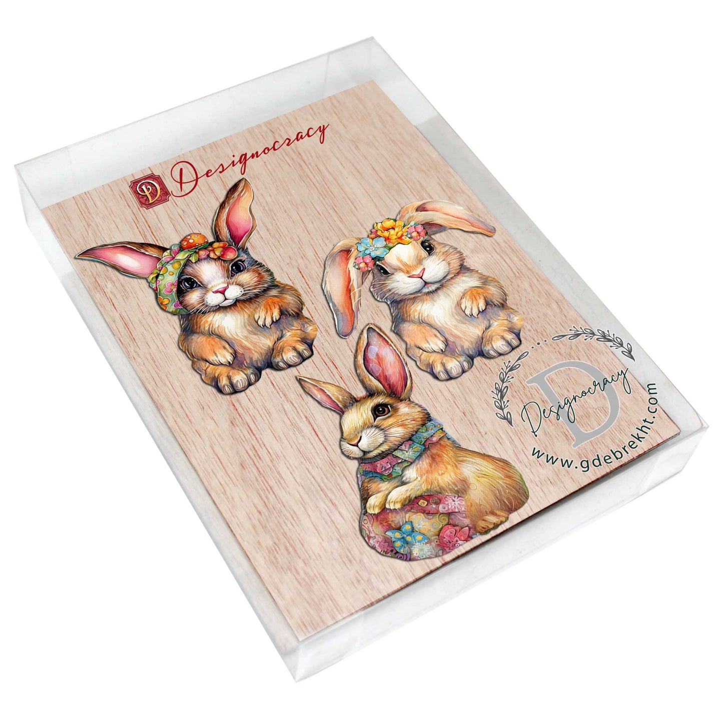 Easter Bunnies Eco Wood Ornaments Set of 3 by G. Debrekht - Easter Décor - 8091042-S3