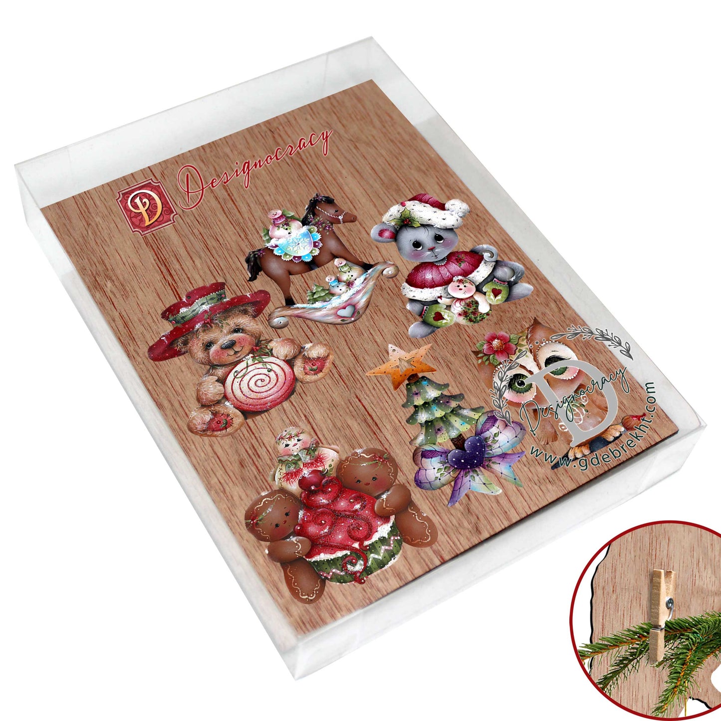 Spirit of Christmas Clip-On Eco Wood Decorative Ornaments Set of 6 by Jamie Mills-Price - Christmas Décor - 8090052C-MP-S6