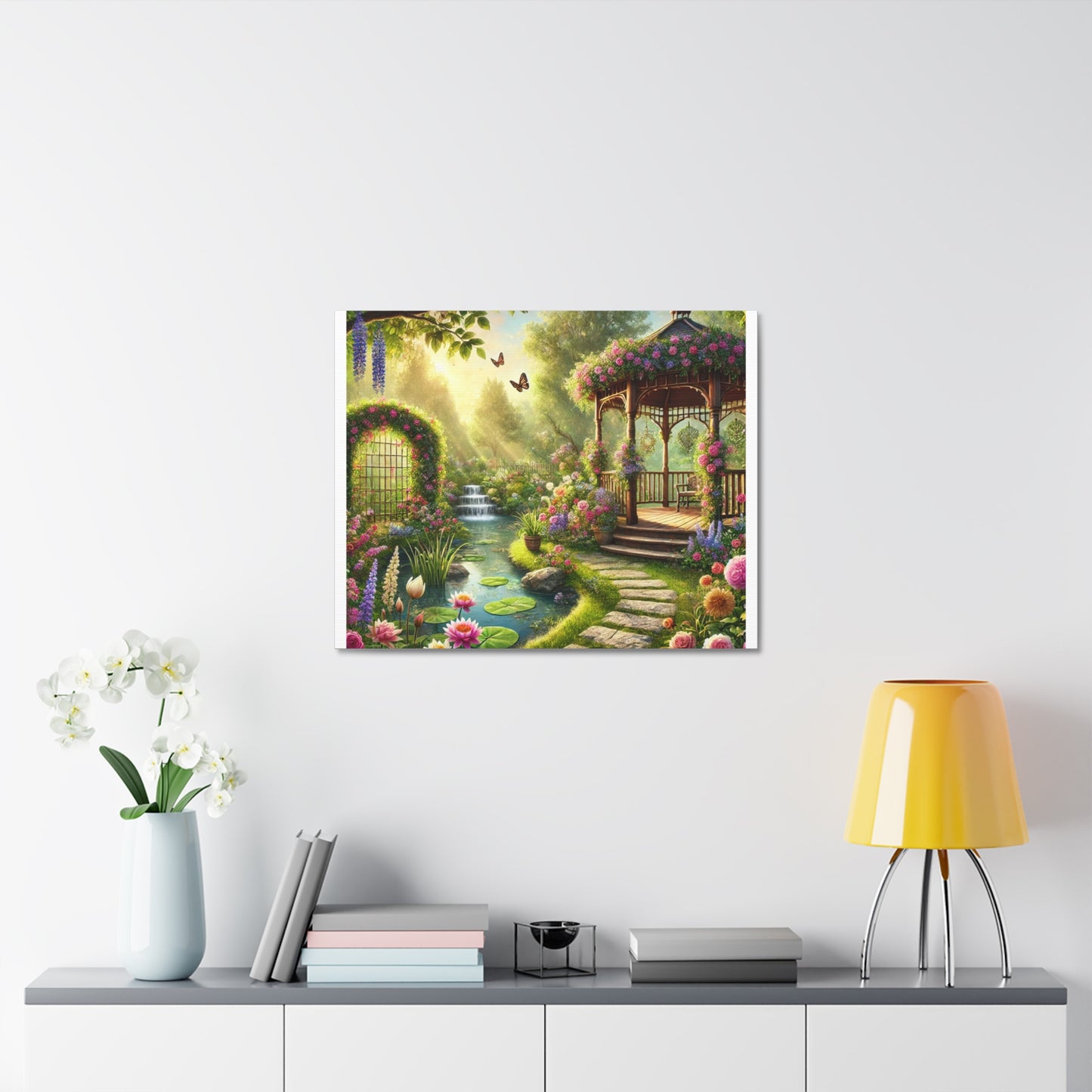 Sunlit Rose Gazebo Cottage Garden Canvas Wall Art