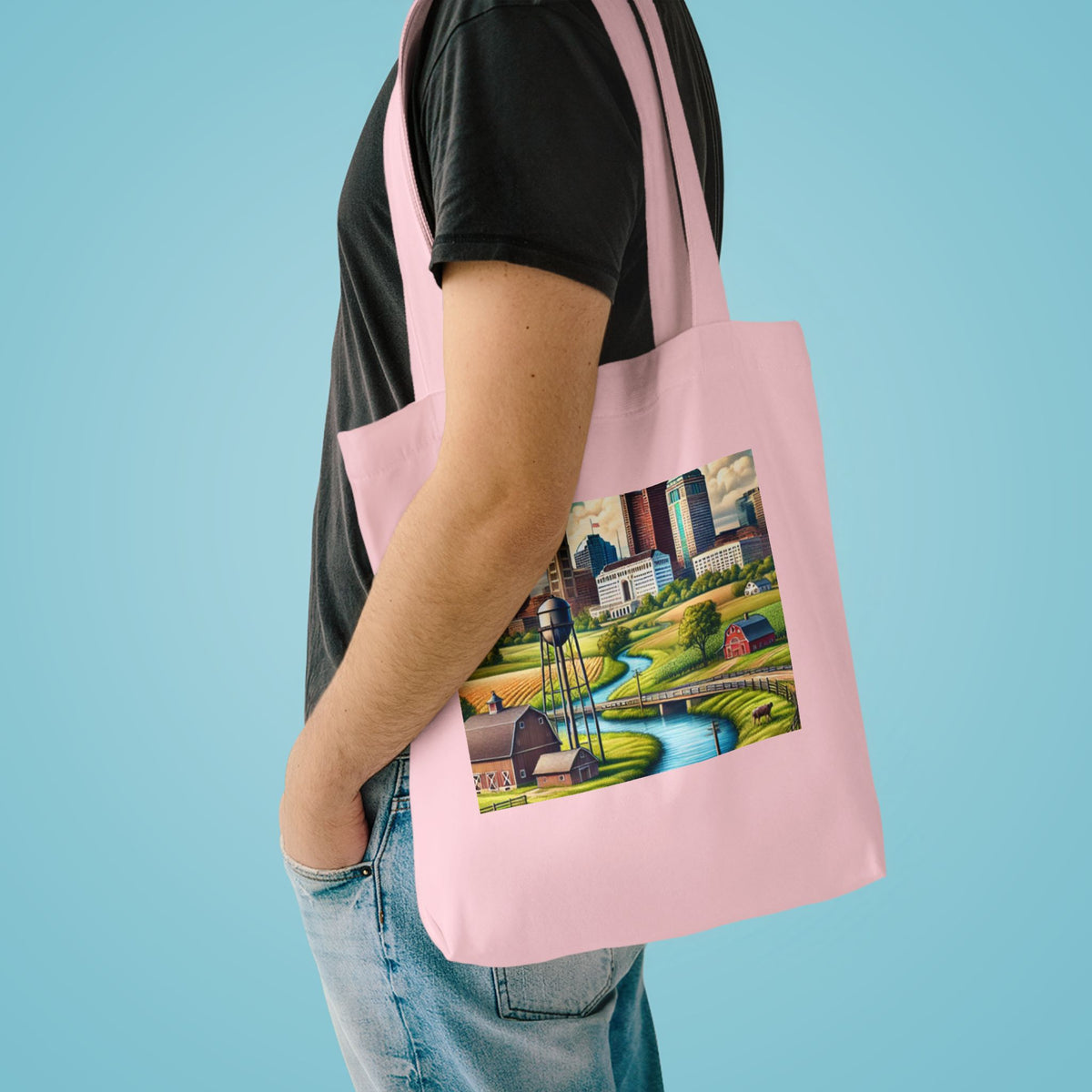 Rural River City Skyline Hometown Landscape Tote Bag
