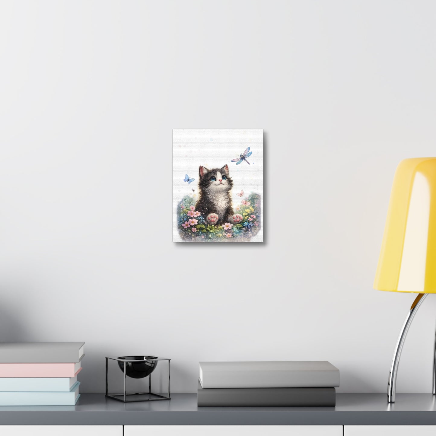 Whimsical Kitten Butterfly Garden Canvas Art