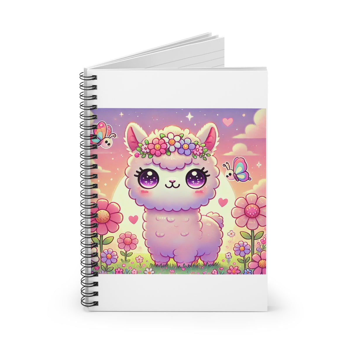 Pastel Floral Alpaca Garden Kawaii Spiral Notebook