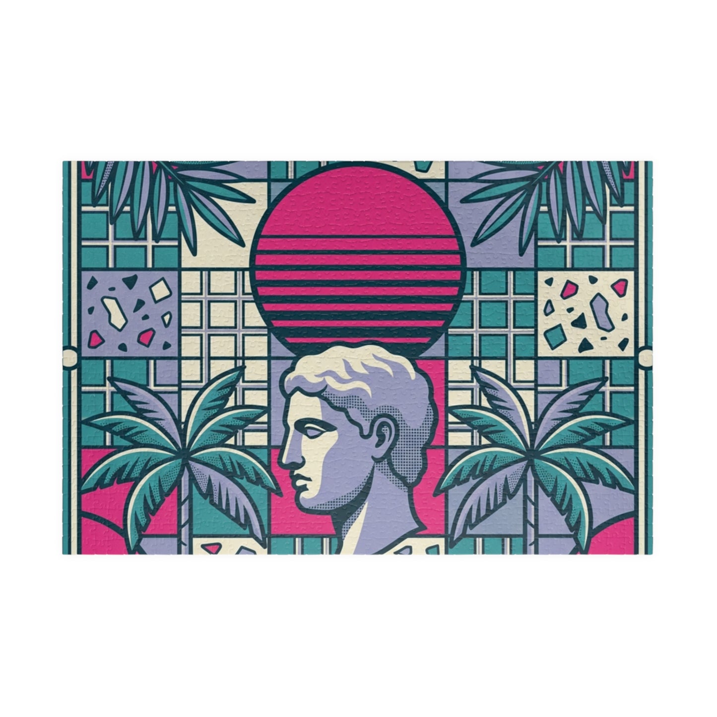 Vaporwave Roman Bust Puzzle | Retro Sunset Palm Trees 252-520-1014 pcs