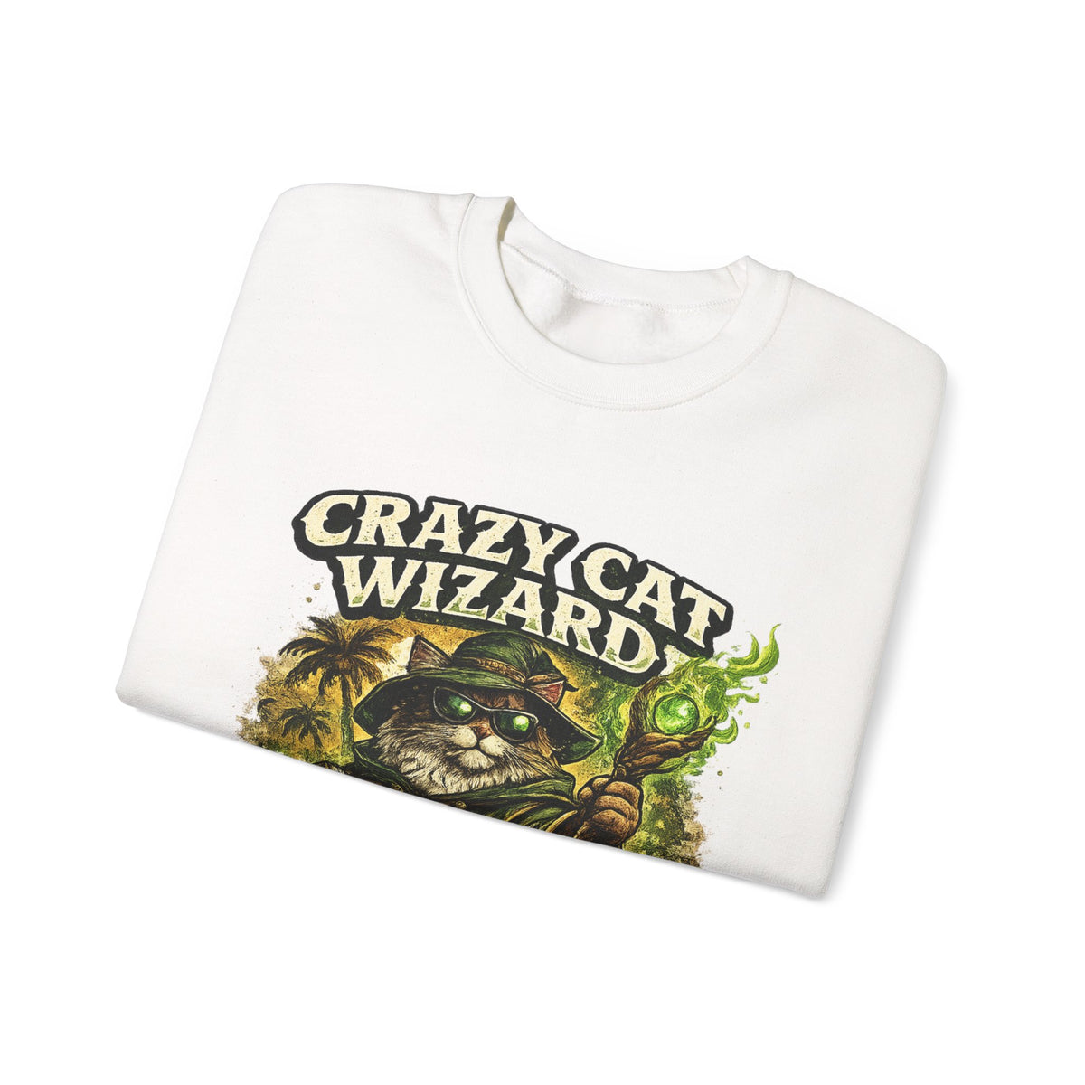 Crazy Cat Wizard Funny Fantasy Art Sweatshirt