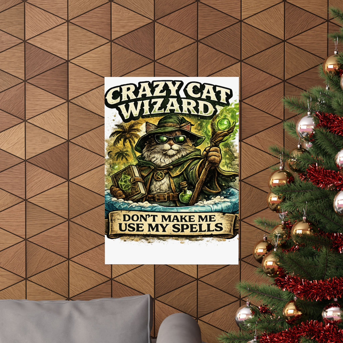 Crazy Cat Wizard Funny Fantasy Magic Art Poster