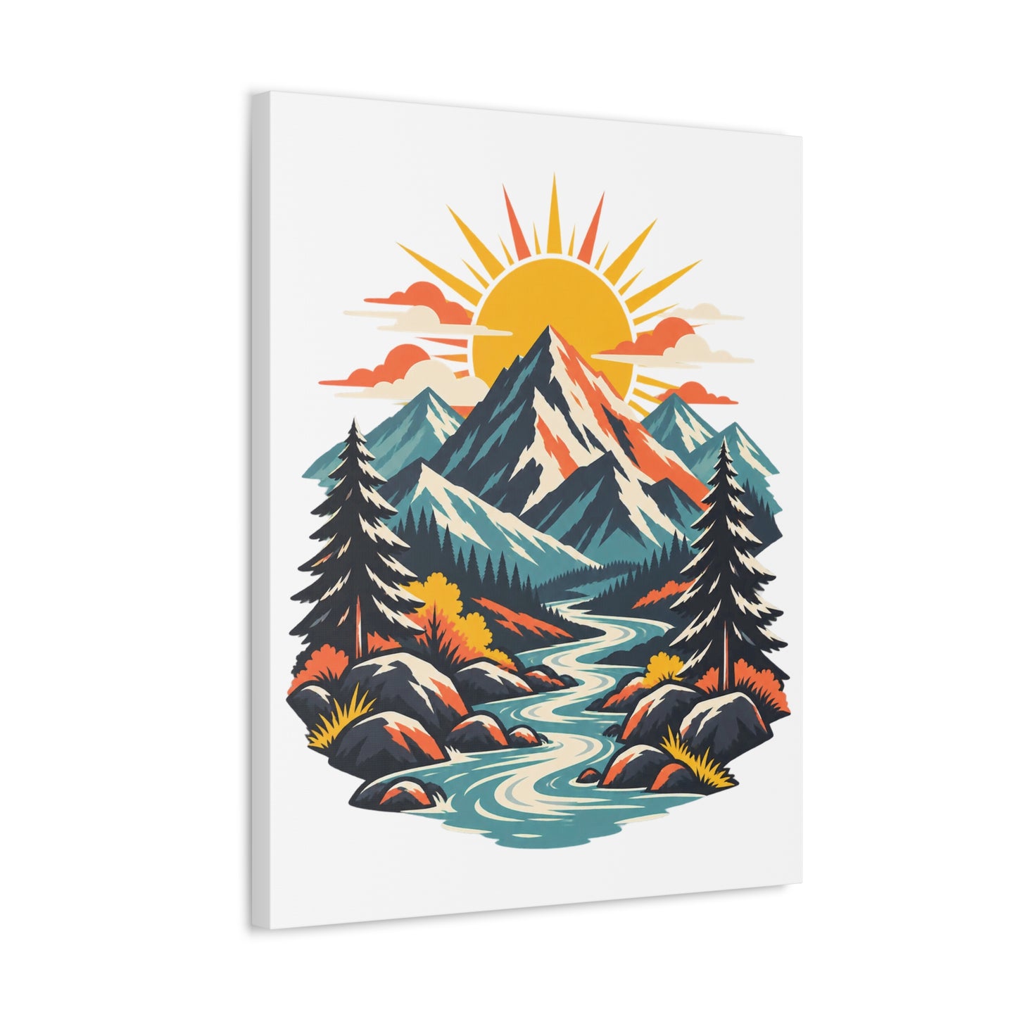 Alpine Sunrise River Mountain Adventure Canvas Wall Art