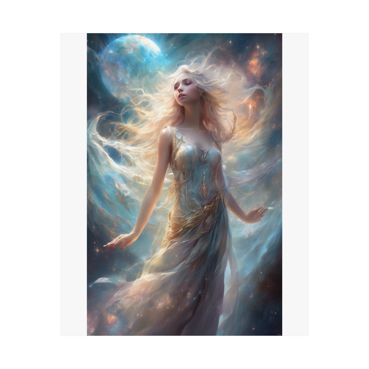 Moonlit Celestial Maiden Fantasy Portrait Poster