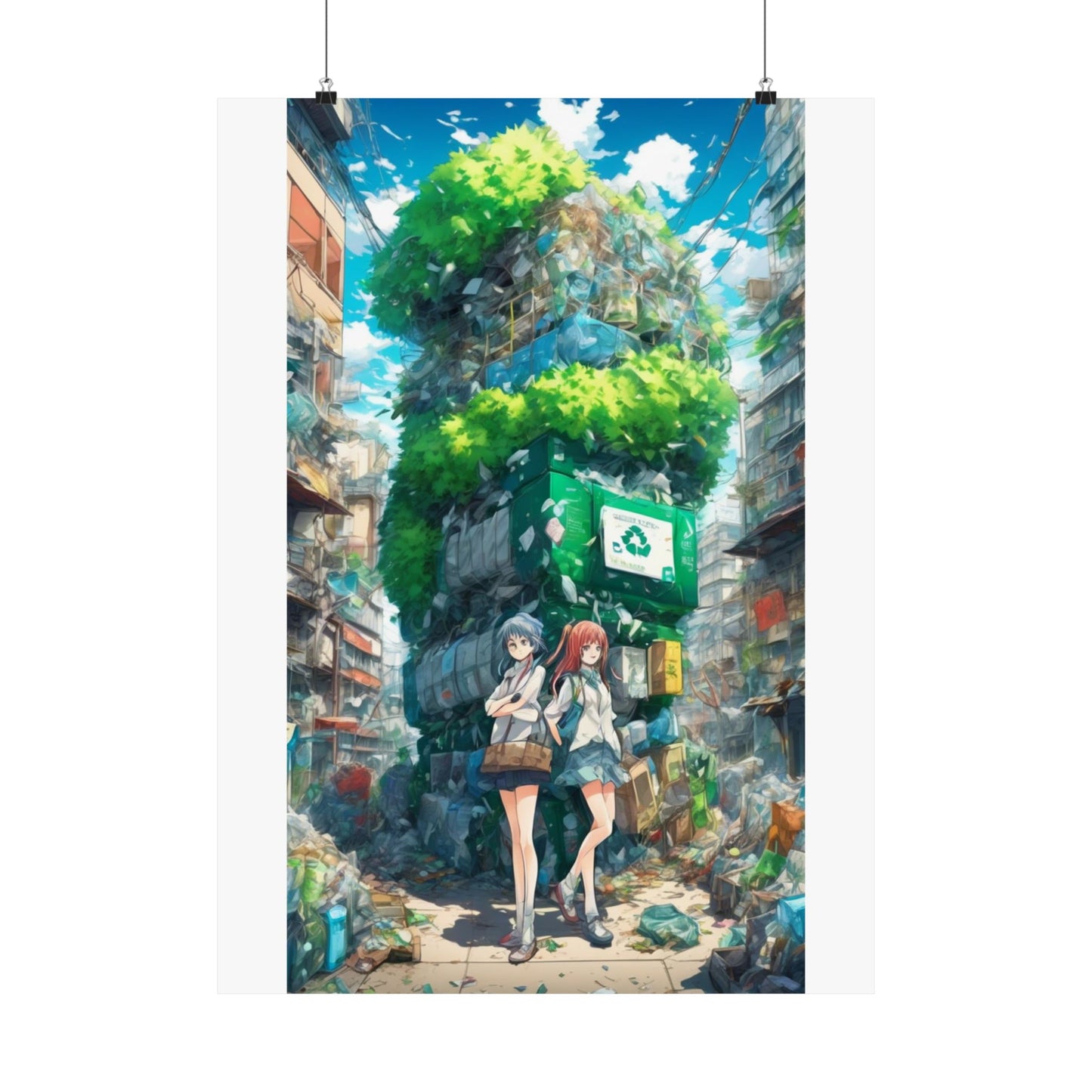 Urban Recycling Anime Friends Green City Wall Poster
