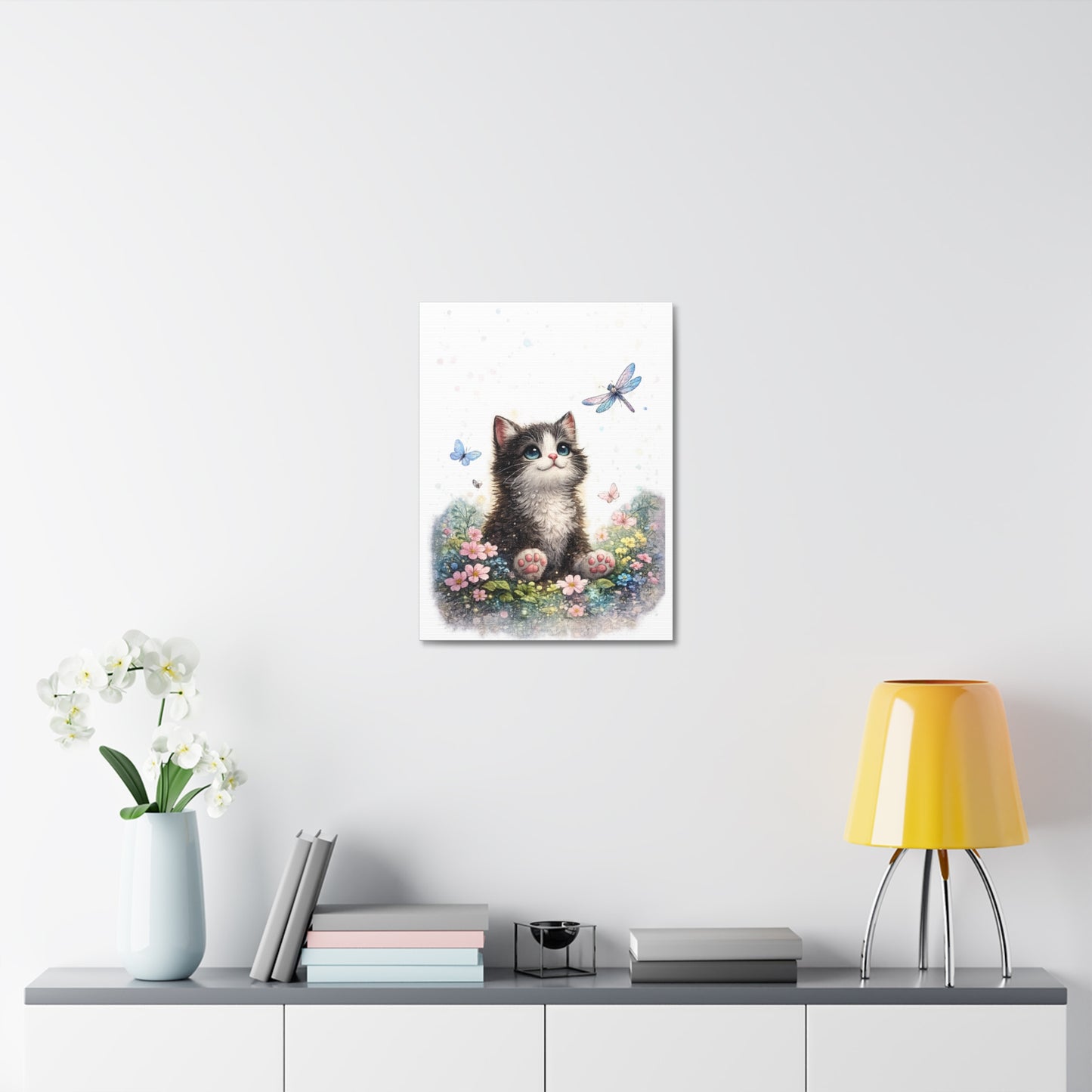 Whimsical Kitten Butterfly Garden Canvas Art
