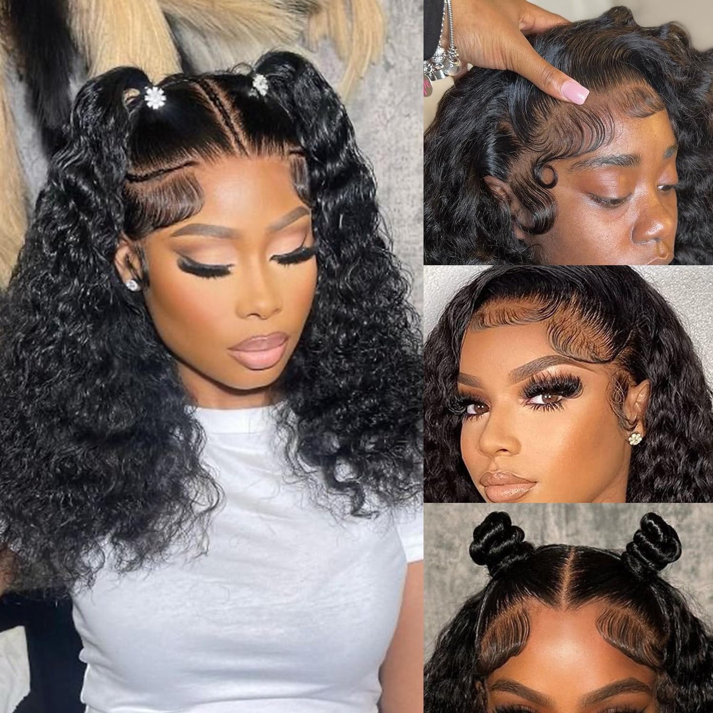 Ablvari 14inch Bob Wig Human Hair 200% Density Deep Wave Bob Lace Front Wigs Human Hair Pre Plucked 13X4 HD Lace Frontal Bob Wigs for Women Natural Color