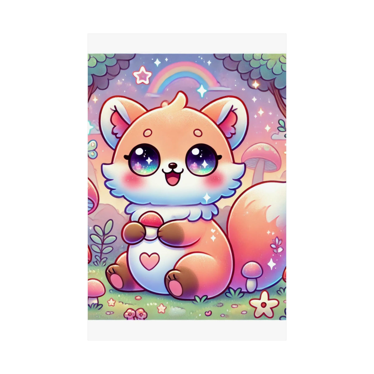 Pastel Woodland Fox Mushroom Kawaii Wall Art Poster