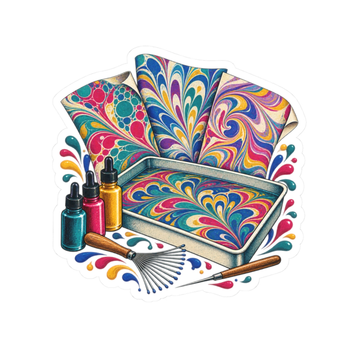 Colorful Paper Marbling Workshop Sticker