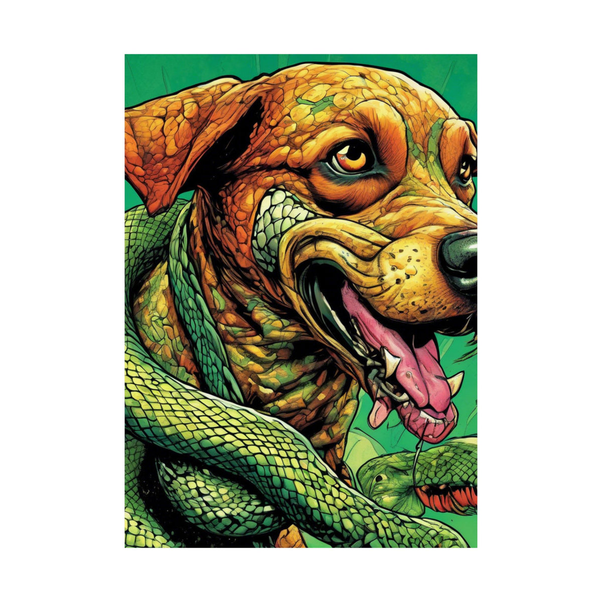 Serpent Guardian Dog Bold Fantasy Creature Art Poster