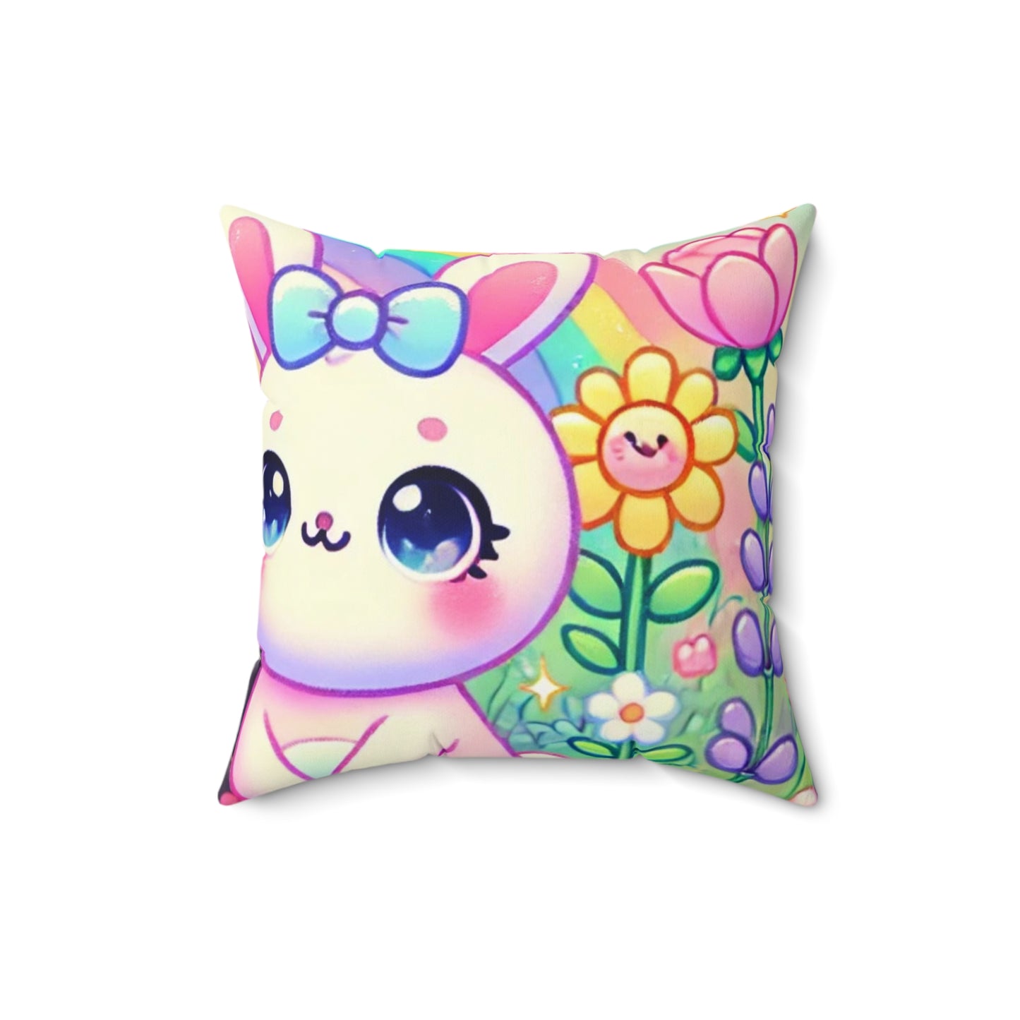 Pastel Panda and Bunny Rainbow Garden Decorative Pillow