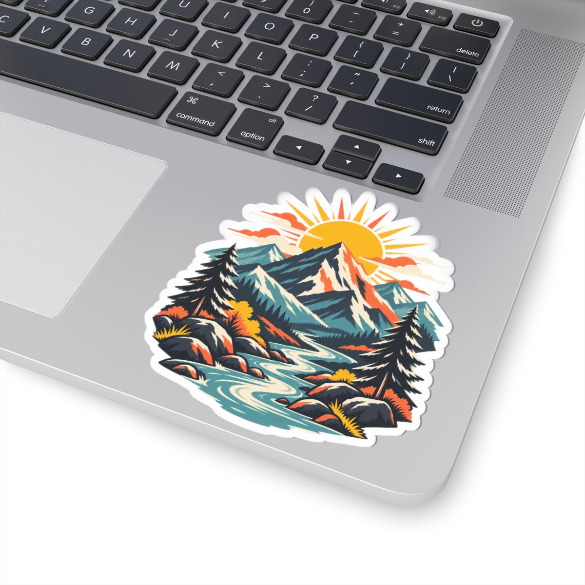 Alpine Sunrise River Mountain Adventure Art Sticker