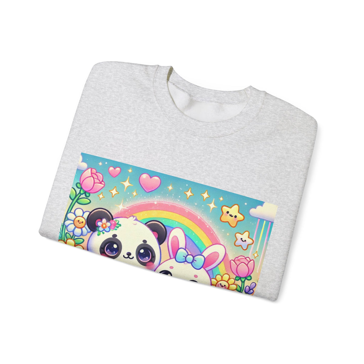 Pastel Panda and Bunny Rainbow Garden Sweatshirt