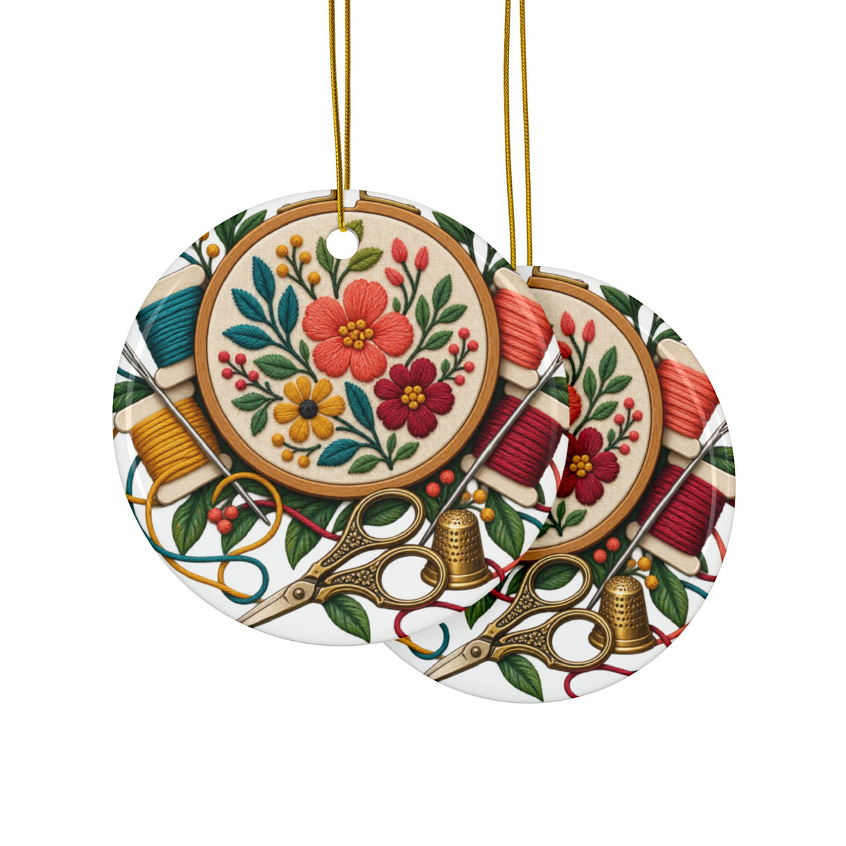 Botanical Embroidery Workshop Round Ornament