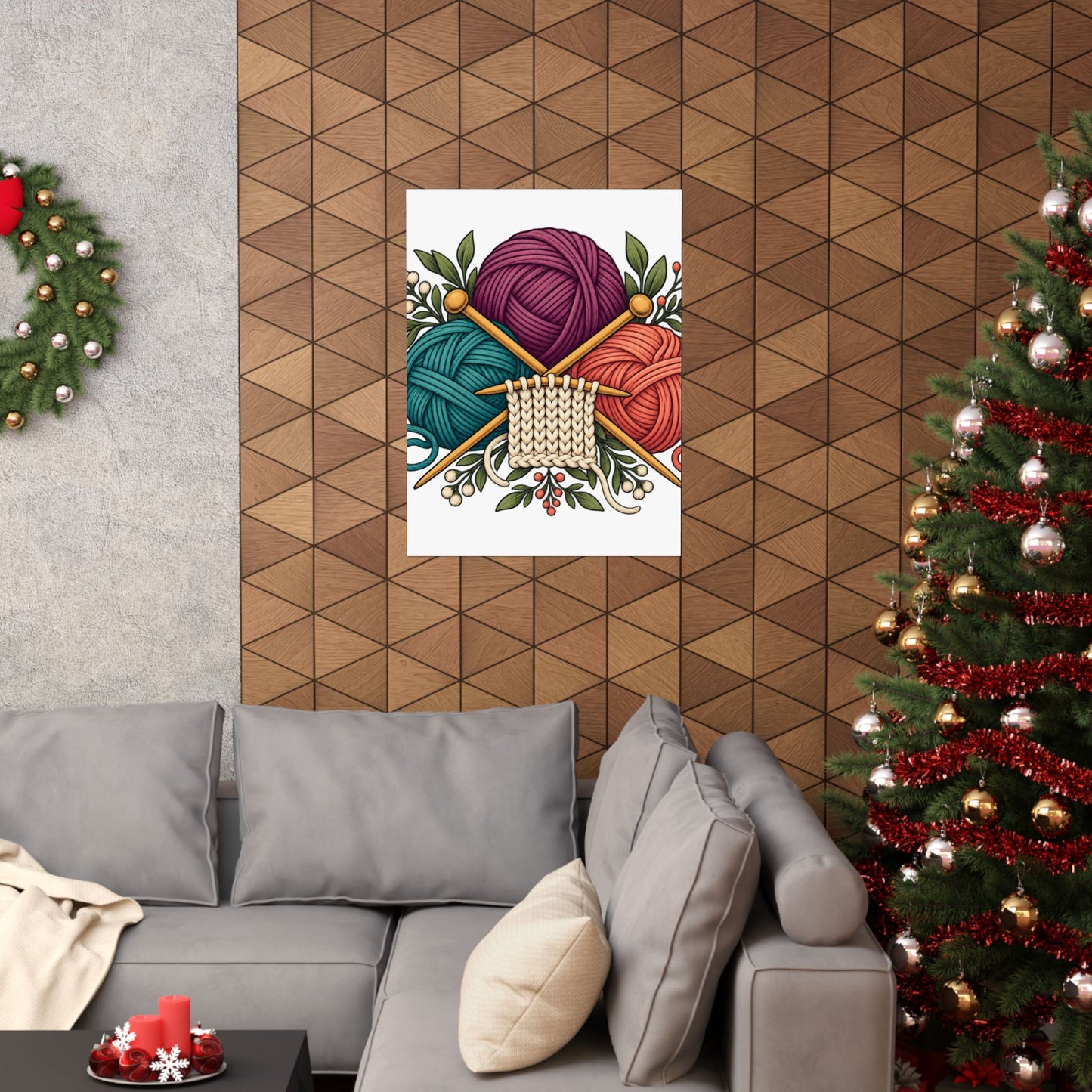 Retro Yarn and Knitting Botanical Art Poster