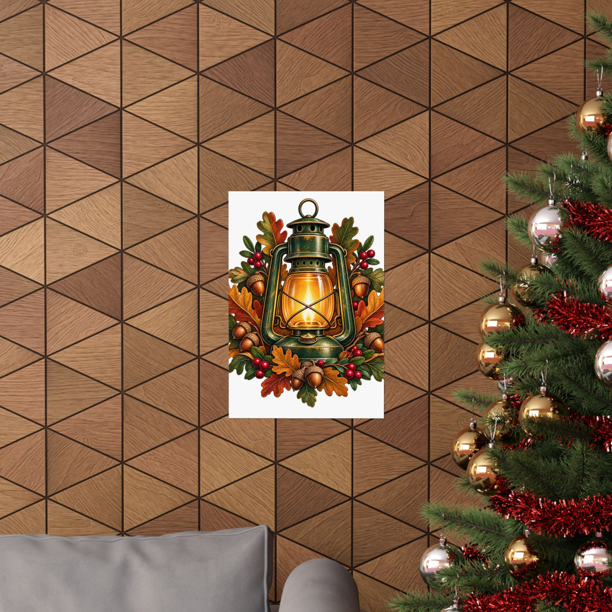 Autumn Oak Lantern and Acorns Poster