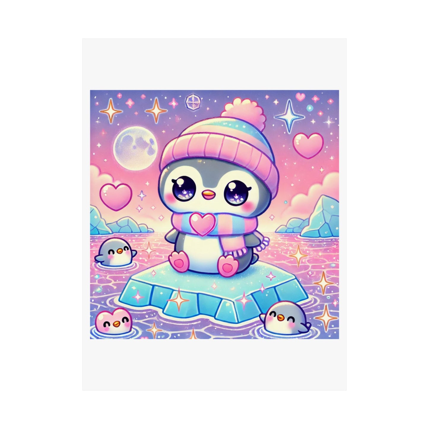 Cute Winter Penguin Ice Floe Kawaii Art Poster