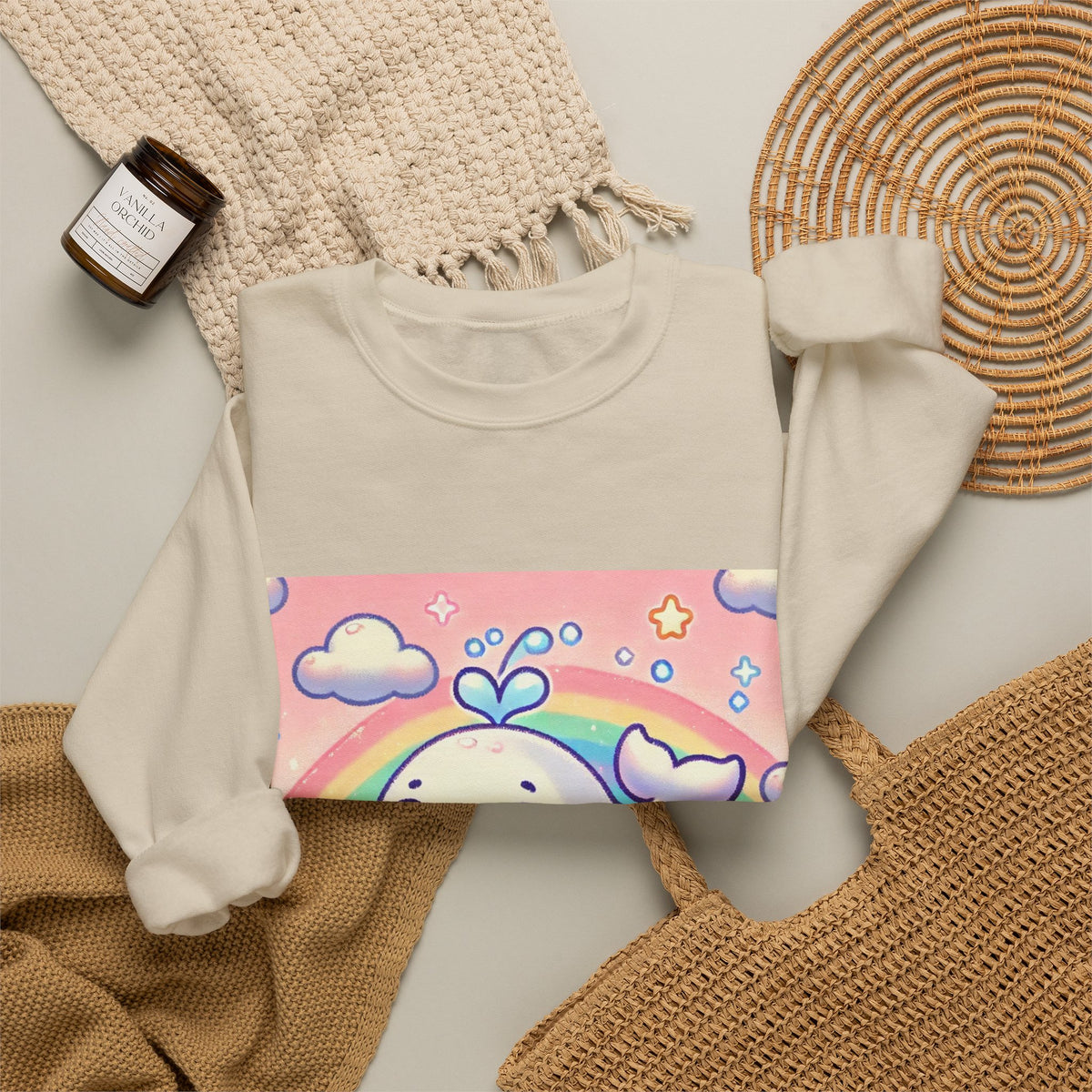 Kawaii Rainbow Whale Pastel Cloud Sweatshirt