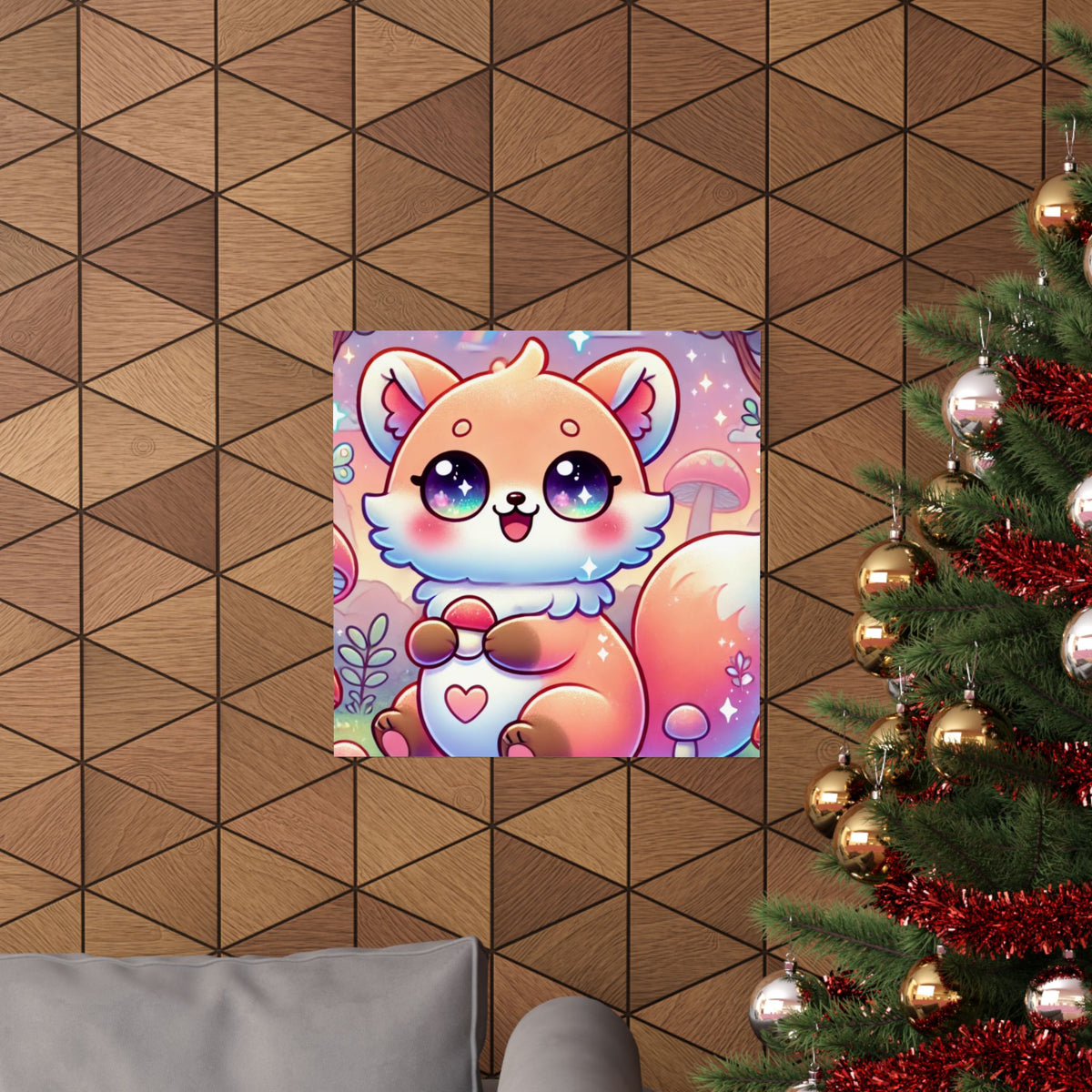 Pastel Woodland Fox Mushroom Kawaii Wall Art Poster